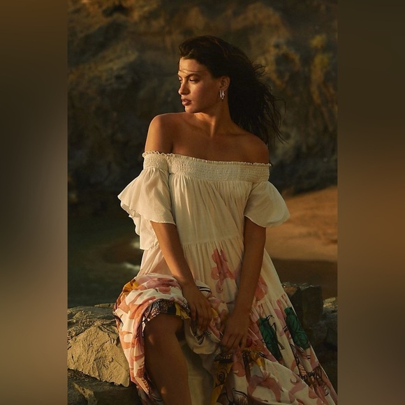 Anthropologie Maeve Pia Binazzi Tiered Off The Shoulder Dress in Novelty - SMALL - Picture 2 of 16